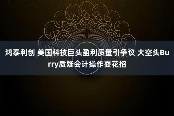 鸿泰利创 美国科技巨头盈利质量引争议 大空头Burry质疑会计操作耍花招